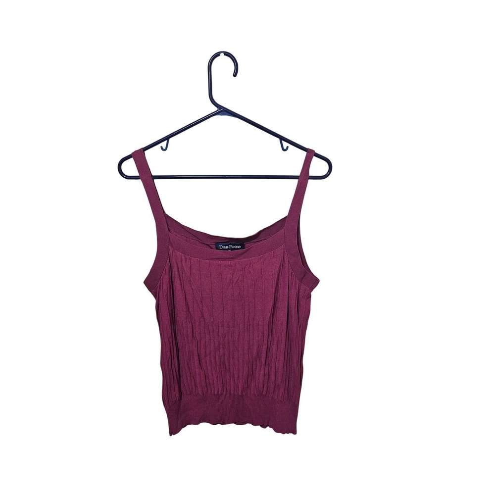 Evan Picone Ribbed Knit Tank Top Square Neck Sleeveless Burgundy XL